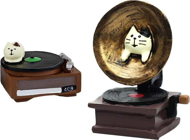 Main image of RAQWI Cat Phonograph & Record Player Figurines, Resin Desk Decor