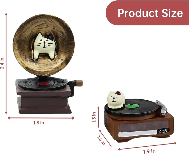 Alt view image 2 of 6 - RAQWI Cat Phonograph & Record Player Figurines, Resin Desk Decor