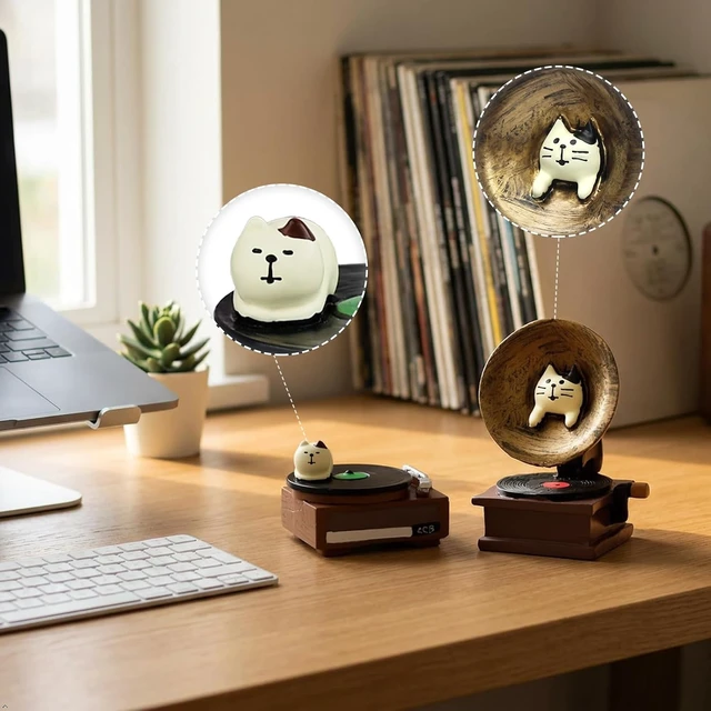 Alt view image 3 of 6 - RAQWI Cat Phonograph & Record Player Figurines, Resin Desk Decor