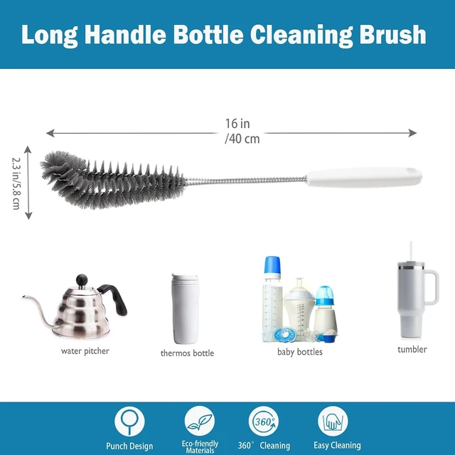 Alt view image 2 of 6 - 16 inches Long Handle Black Bottle Cleaning Brushes - Perfect for Baby Bottles, Sports Bottles, Glassware, Mugs, Jars, and Stemware (1-pc)