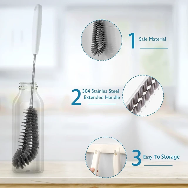 Alt view image 3 of 6 - 16 inches Long Handle Black Bottle Cleaning Brushes - Perfect for Baby Bottles, Sports Bottles, Glassware, Mugs, Jars, and Stemware (1-pc)