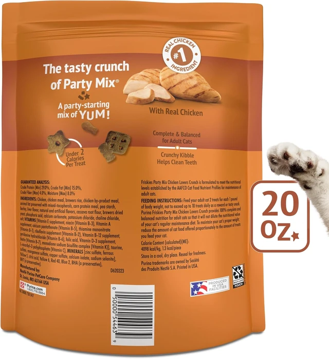 Alt view image 2 of 7 - Friskies Purina Party Mix Chicken Lovers Crunch Cat Treats, 20 oz Pouch