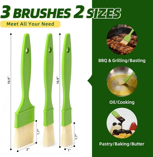 Alt view image 2 of 7 - 3 Pcs Pastry Brush Set, 1/1/2 inch Bristle Basting Brushes for Cooking, Heat Resistant, Kitchen Brush for Oil, BBQ Grill, Butter Sauce, Baking, with Hang Hole Design Green