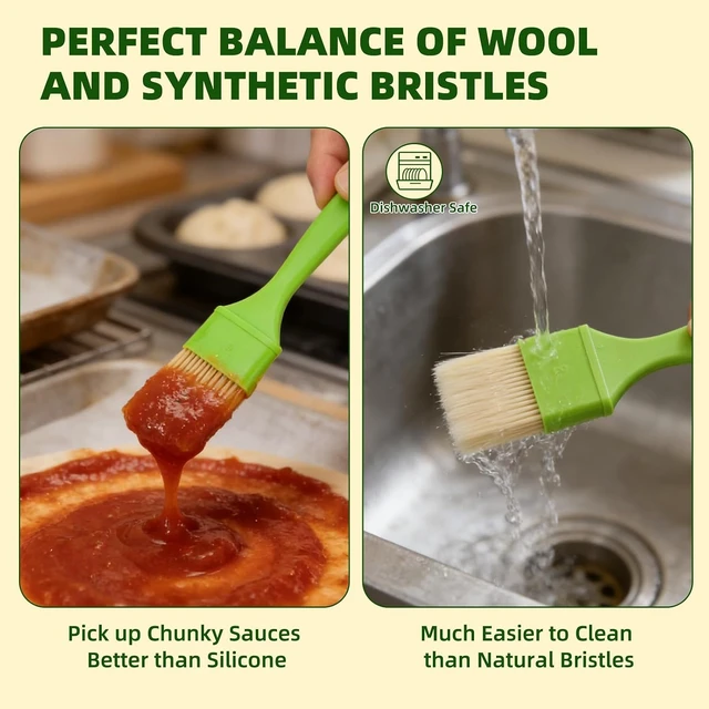 Alt view image 4 of 7 - 3 Pcs Pastry Brush Set, 1/1/2 inch Bristle Basting Brushes for Cooking, Heat Resistant, Kitchen Brush for Oil, BBQ Grill, Butter Sauce, Baking, with Hang Hole Design Green