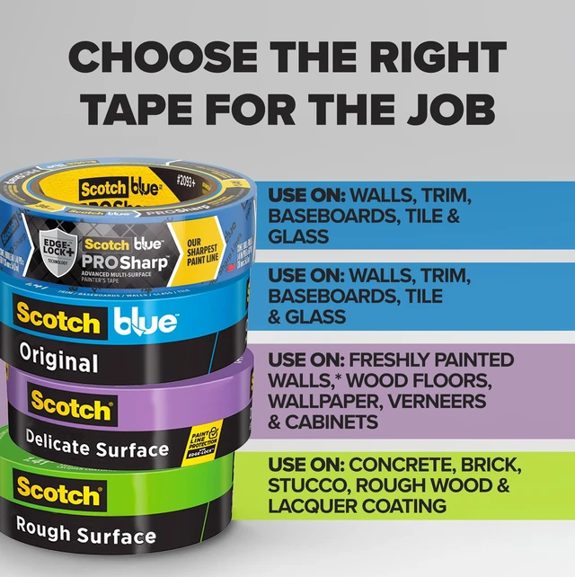 Alt view image 3 of 7 - ScotchBlue Original Multi-Surface Painters Tape, 1 Inch Wide (0.94 in. x 60 Yds), 1 Roll, Blue Paint Tape Protects Surfaces and Removes Easily, Masking Tapes for Indoor and Outdoor Use (2090-24NC)