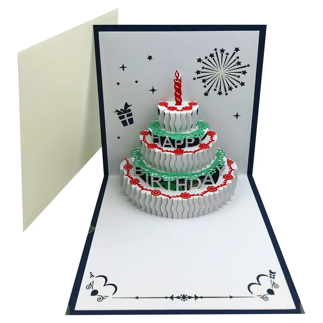 Alt view image 5 of 5 - 3D Pop Up Birthday Cards,Warming LED Light Cake Music Happy Card Postcards Greeting Cards Laser Cut Best for Mom,Wife,Sister, Boy,Girl,Friends 1 Pack