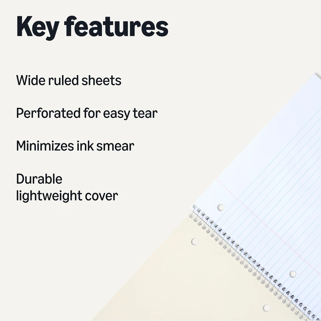 Alt view image 2 of 5 - Amazon Basics Wide-Ruled Spiral Notebooks, 8" x 10-1/2", 70 Sheets, Black, 2-Pack