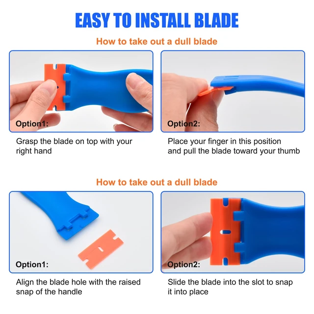 Alt view image 3 of 5 - 4 Pcs Plastic Razor Blade Scraper and 120 Pcs Blades, Remove Label Decal Tool,Forwithout Scratches Plastic Razor Blade Scraper, Adhesive Remover for Kitchen Appliances,Stickers and Paints on Window