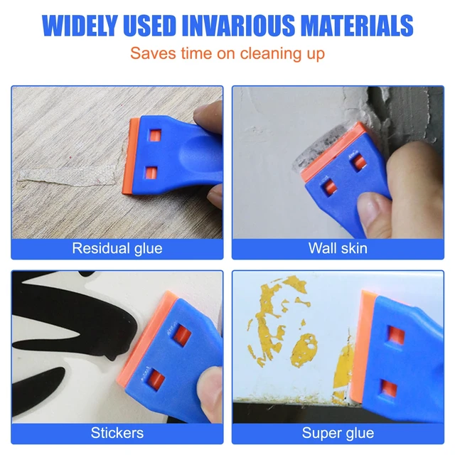 Alt view image 4 of 5 - 4 Pcs Plastic Razor Blade Scraper and 120 Pcs Blades, Remove Label Decal Tool,Forwithout Scratches Plastic Razor Blade Scraper, Adhesive Remover for Kitchen Appliances,Stickers and Paints on Window