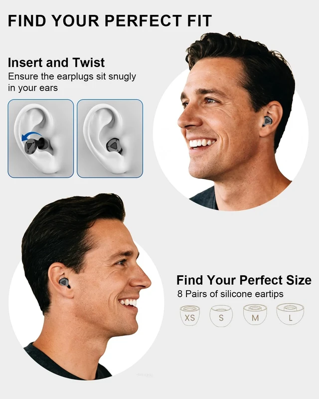 Alt view image 3 of 7 - Noise Cancelling Ear Plugs for Sleeping, Adjustable Concert Earplugs for Hearing Protection with 8 PCS Food Grade Silicone Reusable 45 db Earplugs The Combined Material Reduces Noise