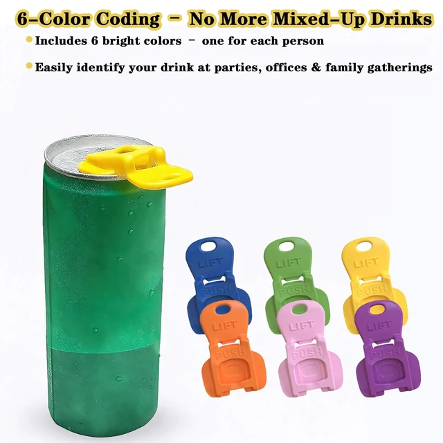 Alt view image 5 of 7 - 6PCS Colorful Soda Can Tab Openers & Leak-Proof Drink Covers(New model)