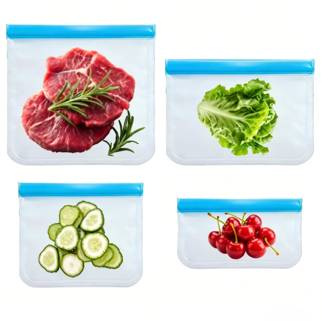 Main image of 4 Pack Reusable Bags, Washable Silicone Freezer Bags for Sandwich, Fruit, Food Storage, Home Organization (4, Blue)