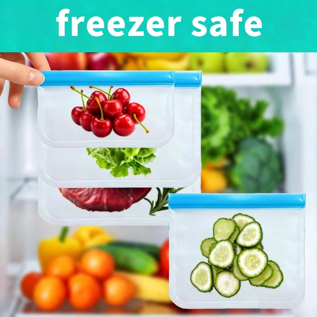 Alt view image 2 of 7 - 4 Pack Reusable Bags, Washable Silicone Freezer Bags for Sandwich, Fruit, Food Storage, Home Organization (4, Blue)