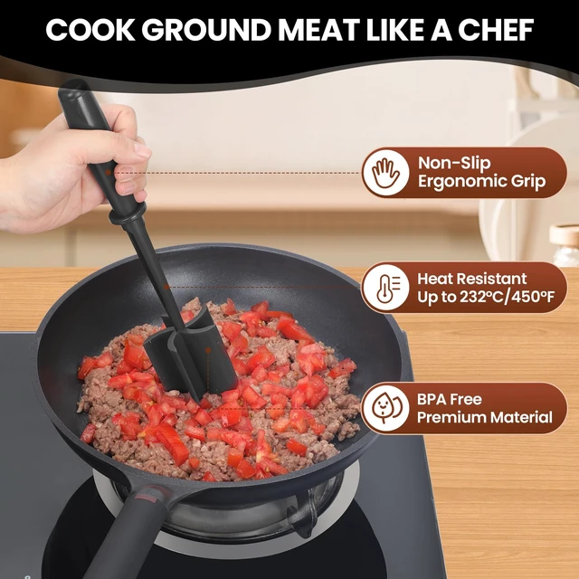 Alt view image 4 of 7 - CUNSENR Meat Chopper, Ground Beef Masher, Hamburger Smasher Tool, Black