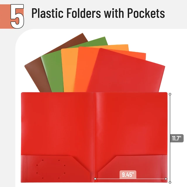 Alt view image 2 of 7 - Mr. Pen- Plastic Folders with Pockets, 5 pcs | Aesthetic File Folder with Business Card Slot, 2-Pocket Folder, Back to School, Office, Filing Supplies