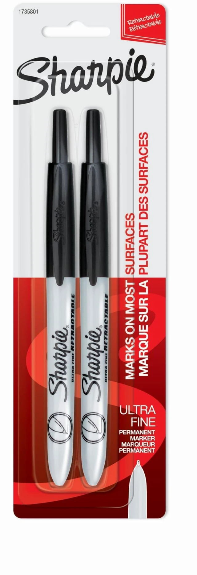 Main image of Sharpie Retractable Permanent Markers, Ultra Fine Point, Black, 2 Count