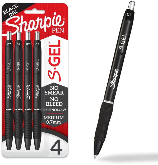 Main image of Sharpie S-Gel Retractable Gel Pen, Medium Point, Black Ink, 4/Pack (2096134)