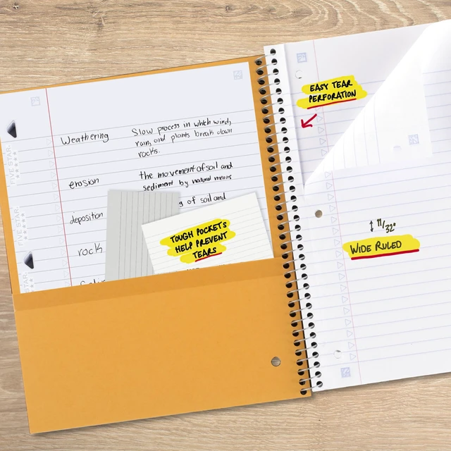 Alt view image 6 of 7 - Five Star Spiral Notebook + Study App, 3 Subject, Wide Ruled Paper, 8" x 10-1/2", 150 Sheets, Fights Ink Bleed, Water Resistant Cover, Tidewater Blue (73184)