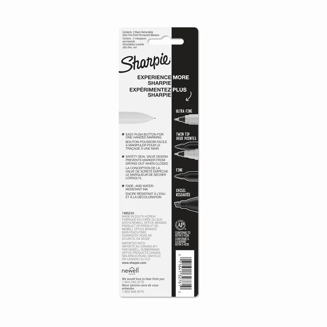 Alt view image 7 of 7 - Sharpie Retractable Permanent Markers, Ultra Fine Point, Black, 2 Count