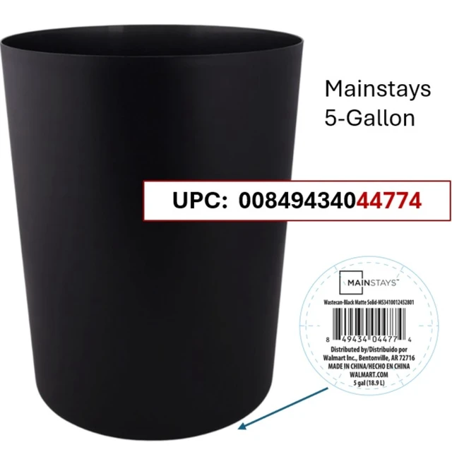 Alt view image 6 of 6 - Mainstays 5 Gallon Plastic Wastebasket, Open Top, Matte Black