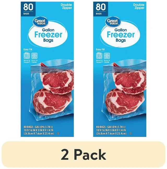 Main image of (2 pack) Great Value Freezer Guard Double Zipper Gallon Freezer Bag, 80 Count