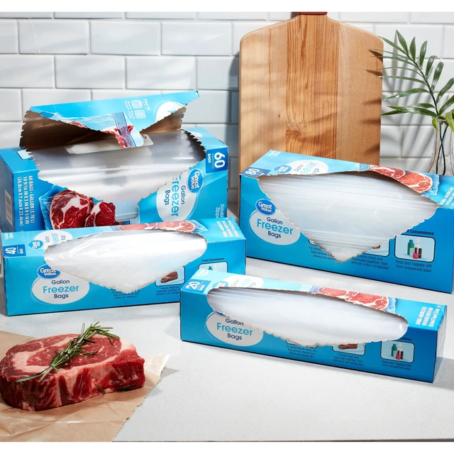 Alt view image 3 of 6 - (2 pack) Great Value Freezer Guard Double Zipper Gallon Freezer Bag, 80 Count