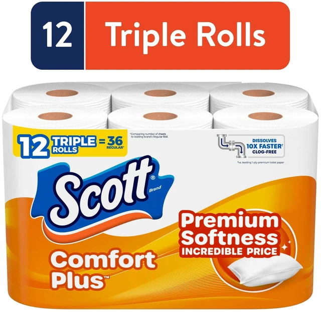Main image of Scott Comfort Plus Toilet Paper, 12 Triple Rolls