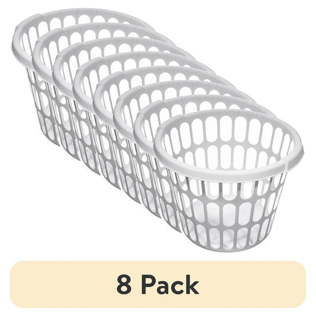Alt view image 4 of 6 - (8 pack) Starplast 1 Bushel Round Laundry Basket, White Plastic