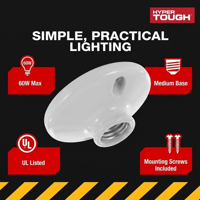 Alt view image 5 of 6 - Hyper Tough Porcelain Light Bulb Socket, Medium Base, 60W Max, White