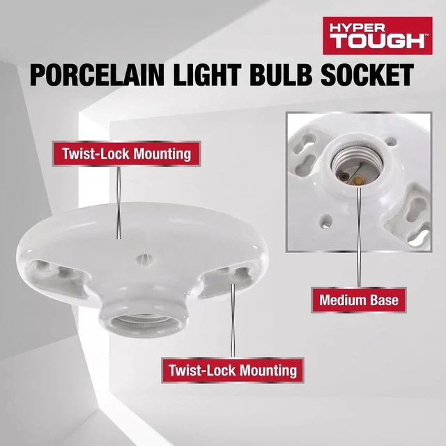 Alt view image 3 of 6 - Hyper Tough Porcelain Light Bulb Socket, Medium Base, 60W Max, White