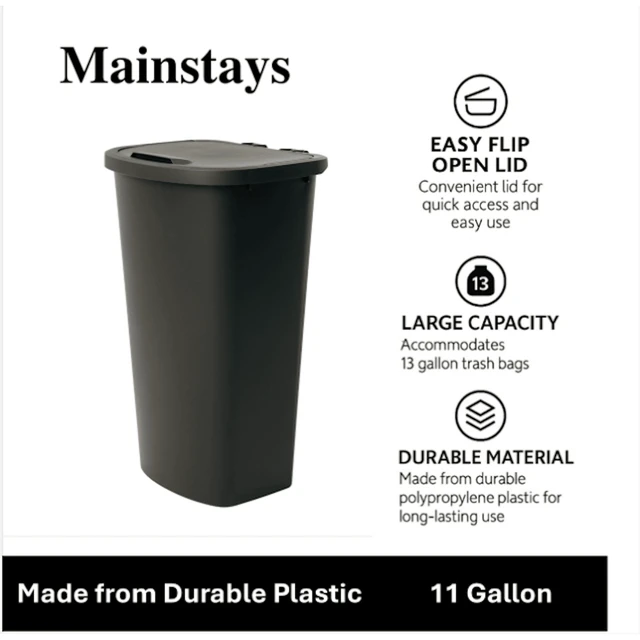 Alt view image 2 of 6 - Mainstays 11 Gallon Plastic Kitchen Trash Can with Lift-Top Lid, Black