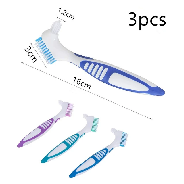 Alt view image 2 of 6 - 3 Pcs Denture Cleaning Brush Portable Cleaning Brush False Teeth Brushes for Denture Care Denture Cleaner with Multi-Layered Soft Bristles and Dual Angled