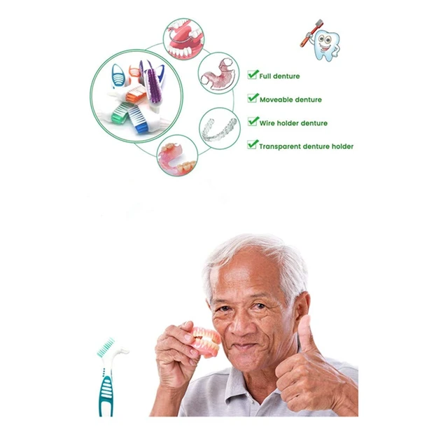 Alt view image 5 of 6 - 3 Pcs Denture Cleaning Brush Portable Cleaning Brush False Teeth Brushes for Denture Care Denture Cleaner with Multi-Layered Soft Bristles and Dual Angled