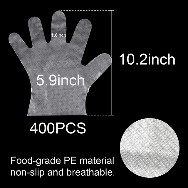 Alt view image 7 of 7 - 400 Count Disposable Plastic Gloves, Food Safe, Latex-Free & Powder-Free Waterproof Clear Poly Gloves for Cooking, Cleaning, Food Prep, Pet Care & Household Use, One Size Fits Most House Clean.