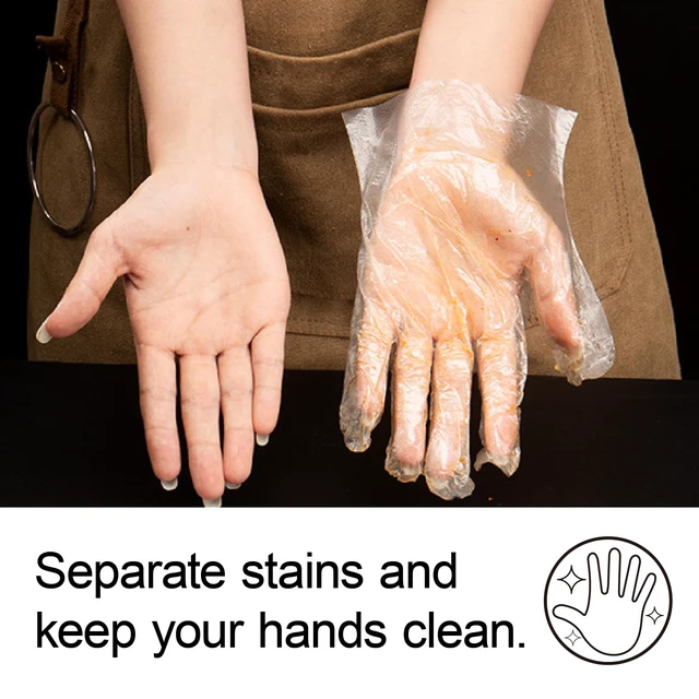Alt view image 2 of 7 - 400 PCS Disposable Plastic Gloves Cleaning Gloves Household Food Safe, Latex-Free, Powder-Free, One Size Fits Most for Cooking, Food Service, Cleaning, Food Handling, Clear Disposable Food Prep Gloves