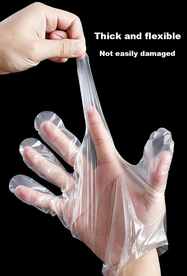 Alt view image 3 of 6 - 400 Count Disposable Poly Plastic Gloves for Cooking, Food Prep and Food Service, Cleaning Gloves Household Food Safe, One Size Fits Most Latex-Free Powder-Free Clear Plastic Gloves for House Clean.
