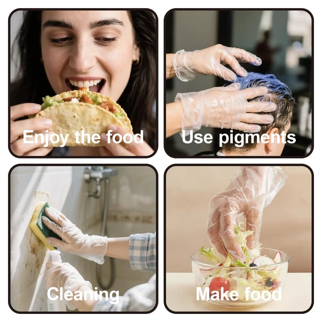 Alt view image 3 of 7 - 400 PCS Disposable Plastic Gloves Cleaning Gloves Household Food Safe, Latex-Free, Powder-Free, One Size Fits Most for Cooking, Food Service, Cleaning, Food Handling, Clear Disposable Food Prep Gloves