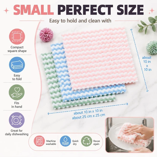 Alt view image 4 of 7 - 10PACK Kitchen Cleaning Cloths, Microfiber Dish Cloths: All-Purpose Washing/Soft/Lint Free/Absorbent/Quick Dry Reusable Washable Towels for Bathroom/Car/Glass, 10''x10'' - Mixcolor