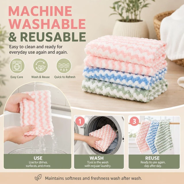 Alt view image 5 of 7 - 10PACK Kitchen Cleaning Cloths, Microfiber Dish Cloths: All-Purpose Washing/Soft/Lint Free/Absorbent/Quick Dry Reusable Washable Towels for Bathroom/Car/Glass, 10''x10'' - Mixcolor