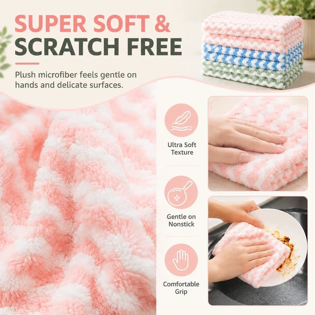 Alt view image 6 of 7 - 10PACK Kitchen Cleaning Cloths, Microfiber Dish Cloths: All-Purpose Washing/Soft/Lint Free/Absorbent/Quick Dry Reusable Washable Towels for Bathroom/Car/Glass, 10''x10'' - Mixcolor