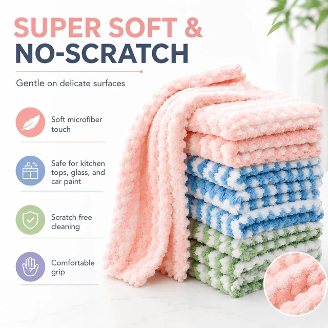 Alt view image 7 of 7 - 10PACK Kitchen Cleaning Cloths, Microfiber Dish Cloths: All-Purpose Washing/Soft/Lint Free/Absorbent/Quick Dry Reusable Washable Towels for Bathroom/Car/Glass, 10''x10'' - Mixcolor