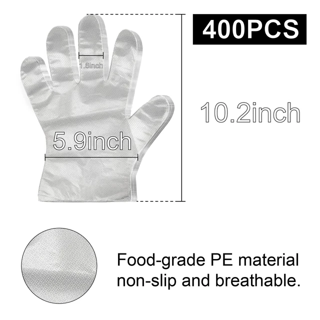 Alt view image 7 of 7 - 400 PCS Disposable Plastic Gloves Cleaning Gloves Household Food Safe, Latex-Free, Powder-Free, One Size Fits Most for Cooking, Food Service, Cleaning, Food Handling, Clear Disposable Food Prep Gloves