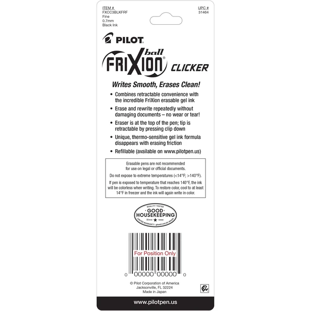 Alt view image 3 of 6 - PILOT FriXion Clicker Erasable Pens, Fine Point 0.7 mm, Black Ink, 3-Pack