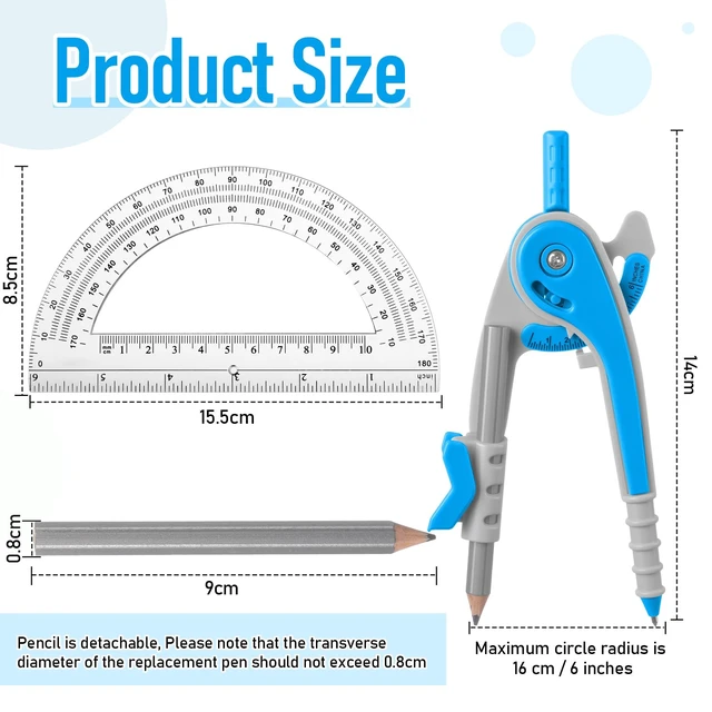 Alt view image 5 of 7 - Eboot Student Geometry Math Set, Drawing Compass and 6 in, Blue