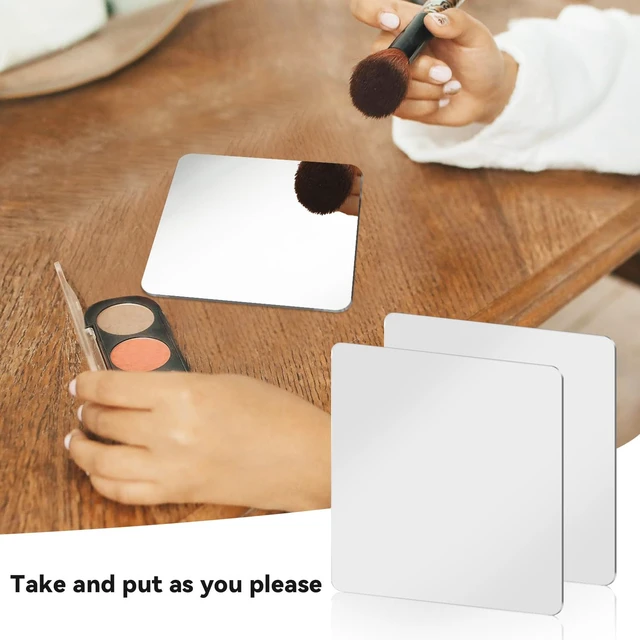Alt view image 5 of 7 - yuntop 2 Pack Self Adhesive Acrylic Mirror, 2MM Flexible Plastic Mirror, Shatterproof PS Frameless Wall Mirror for Bathroom Vanity and Entryway (6 x 6 inch)