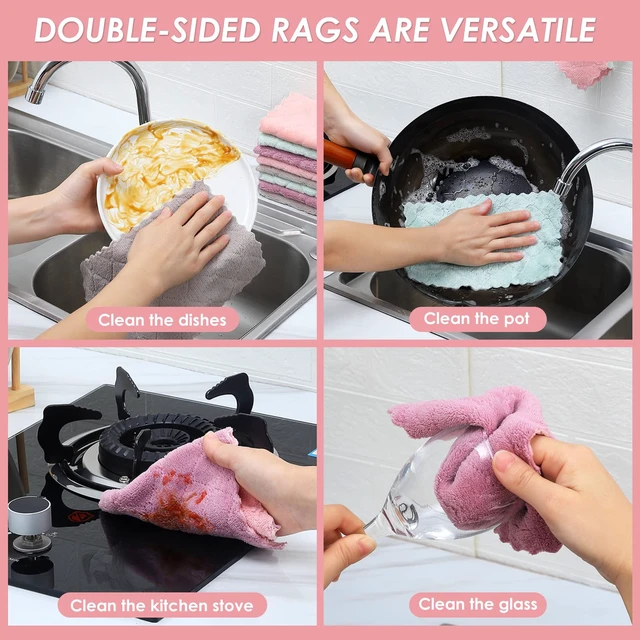 Alt view image 6 of 6 - Rachan 11Pack Kitchen Dish Cloths, Reusable Dish Towels, Nonstick Oil Washable Fast Drying, Super Absorbent Coral Velvet Cleaning Cloths for Mom from Daughter Son(Green-grey10 x 6")