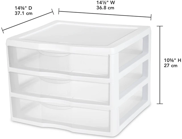 Main image of Sterilite Wide 3 Drawer Unit, Countertop and Desktop Organizer with Clear Storage Drawers, White