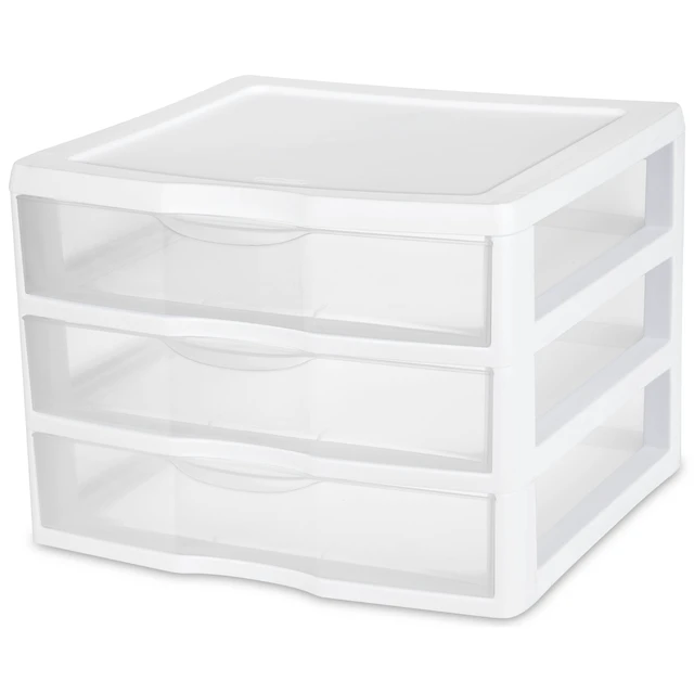 Alt view image 5 of 5 - Sterilite Wide 3 Drawer Unit, Countertop and Desktop Organizer with Clear Storage Drawers, White