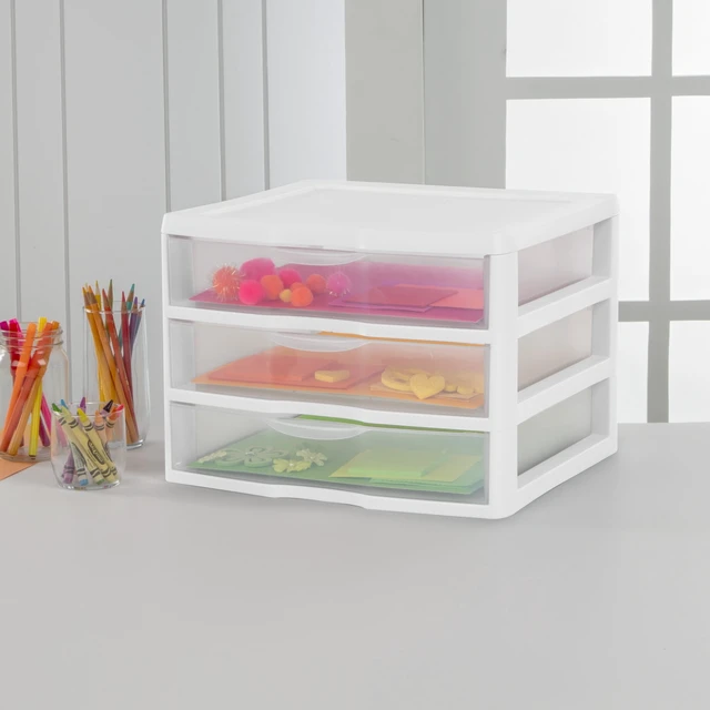 Alt view image 3 of 5 - Sterilite Wide 3 Drawer Unit, Countertop and Desktop Organizer with Clear Storage Drawers, White