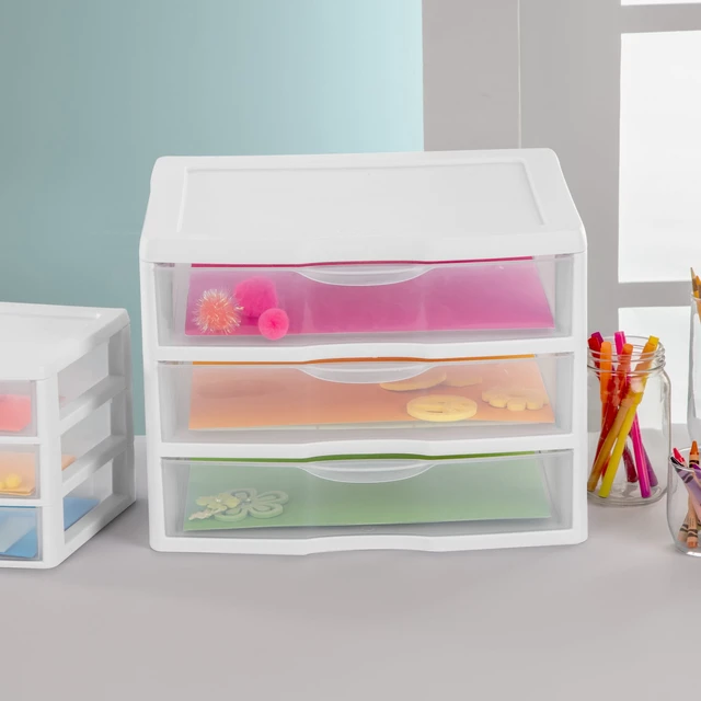 Alt view image 4 of 5 - Sterilite Wide 3 Drawer Unit, Countertop and Desktop Organizer with Clear Storage Drawers, White
